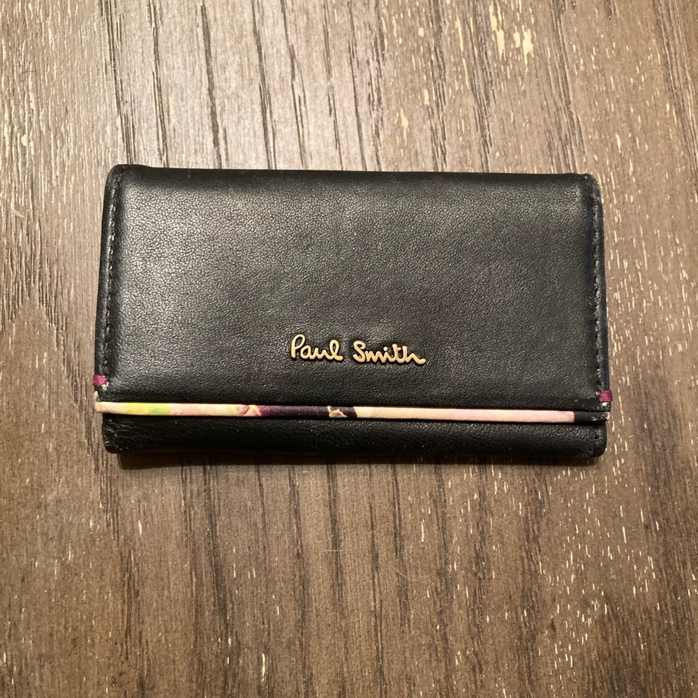 Paul Smith Black Leather Card Wallet with Multicolor Edge Trim